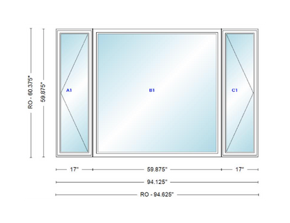 ANDERSEN Windows 400 Series LFR Picture With Casement Flankers 94-1/8" Wide Vinyl Exterior Wood Interior New Construction Low-E4 Dual Pane Argon Fill Glass Full Screens/Grilles/Tempered Optional