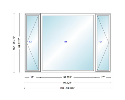 ANDERSEN Windows 400 Series LFR Picture With Casement Flankers 94-1/8" Wide Vinyl Exterior Wood Interior New Construction Low-E4 Dual Pane Argon Fill Glass Full Screens/Grilles/Tempered Optional