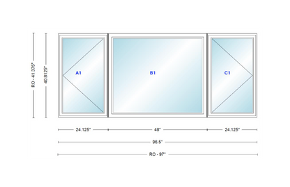 ANDERSEN Windows 400 Series LFR Picture With Casement Flankers 96-1/2" Wide Vinyl Exterior Wood Interior New Construction Low-E4 Dual Pane Argon Fill Glass Full Screens/Grilles/Tempered Optional