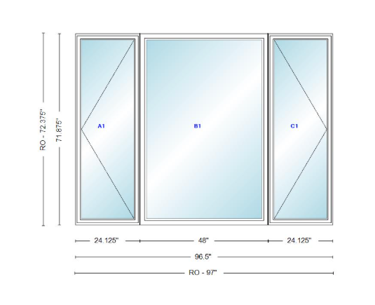 ANDERSEN Windows 400 Series LFR Picture With Casement Flankers 96-1/2" Wide Vinyl Exterior Wood Interior New Construction Low-E4 Dual Pane Argon Fill Glass Full Screens/Grilles/Tempered Optional