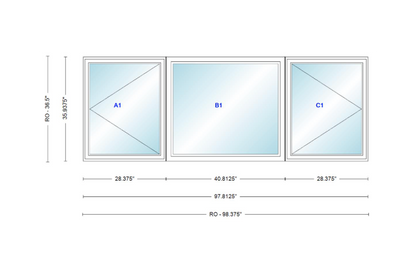 ANDERSEN Windows 400 Series LFR Picture With Casement Flankers 97-13/16" Wide Vinyl Exterior Wood Interior New Construction Low-E4 Dual Pane Argon Fill Glass Full Screens/Grilles/Tempered Optional