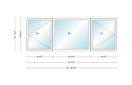 ANDERSEN Windows 400 Series LFR Picture With Casement Flankers 97-13/16" Wide Vinyl Exterior Wood Interior New Construction Low-E4 Dual Pane Argon Fill Glass Full Screens/Grilles/Tempered Optional