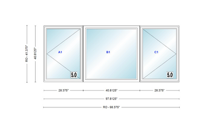 ANDERSEN Windows 400 Series LFR Picture With Casement Flankers 97-13/16" Wide Vinyl Exterior Wood Interior New Construction Low-E4 Dual Pane Argon Fill Glass Full Screens/Grilles/Tempered Optional
