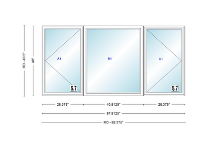 ANDERSEN Windows 400 Series LFR Picture With Casement Flankers 97-13/16" Wide Vinyl Exterior Wood Interior New Construction Low-E4 Dual Pane Argon Fill Glass Full Screens/Grilles/Tempered Optional
