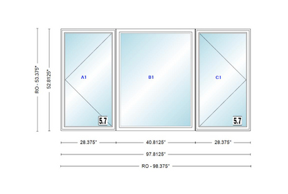 ANDERSEN Windows 400 Series LFR Picture With Casement Flankers 97-13/16" Wide Vinyl Exterior Wood Interior New Construction Low-E4 Dual Pane Argon Fill Glass Full Screens/Grilles/Tempered Optional
