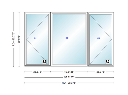 ANDERSEN Windows 400 Series LFR Picture With Casement Flankers 97-13/16" Wide Vinyl Exterior Wood Interior New Construction Low-E4 Dual Pane Argon Fill Glass Full Screens/Grilles/Tempered Optional