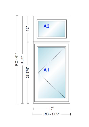 ANDERSEN Windows 400 Series Casement With Casement Transom 17" Wide Vinyl Exterior Wood Interior New Construction Low-E4 Dual Pane Argon Fill Glass Full Screens/Grilles/Tempered Optional