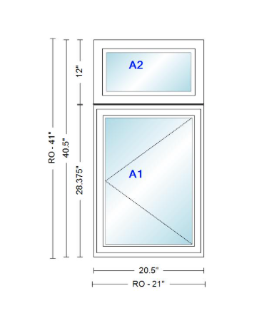 ANDERSEN Windows 400 Series Casement With Casement Transom 20.5" Wide Vinyl Exterior Wood Interior New Construction Low-E4 Dual Pane Argon Fill Glass Full Screens/Grilles/Tempered Optional