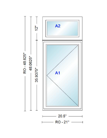 ANDERSEN Windows 400 Series Casement With Casement Transom 20.5" Wide Vinyl Exterior Wood Interior New Construction Low-E4 Dual Pane Argon Fill Glass Full Screens/Grilles/Tempered Optional