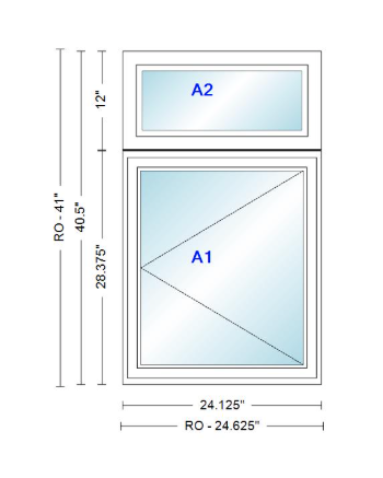 ANDERSEN Windows 400 Series Casement With Casement Transom 24.125" Wide Vinyl Exterior Wood Interior New Construction Low-E4 Dual Pane Argon Fill Glass Full Screens/Grilles/Tempered Optional