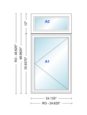 ANDERSEN Windows 400 Series Casement With Casement Transom 24.125" Wide Vinyl Exterior Wood Interior New Construction Low-E4 Dual Pane Argon Fill Glass Full Screens/Grilles/Tempered Optional