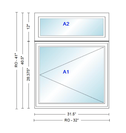 ANDERSEN Windows 400 Series Casement With Casement Transom 31.5" Wide Vinyl Exterior Wood Interior New Construction Low-E4 Dual Pane Argon Fill Glass Full Screens/Grilles/Tempered Optional