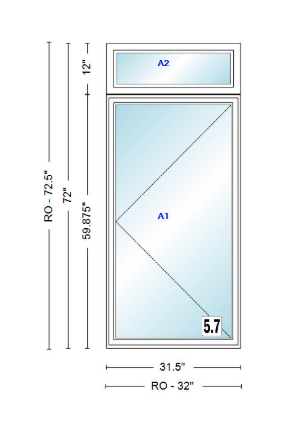 ANDERSEN Windows 400 Series Casement With Casement Transom 31.5" Wide Vinyl Exterior Wood Interior New Construction Low-E4 Dual Pane Argon Fill Glass Full Screens/Grilles/Tempered Optional