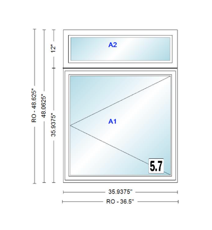 ANDERSEN Windows 400 Series Casement With Casement Transom 35-15/16" Wide Vinyl Exterior Wood Interior New Construction Low-E4 Dual Pane Argon Fill Glass Full Screens/Grilles/Tempered Optional