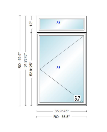 ANDERSEN Windows 400 Series Casement With Casement Transom 35-15/16" Wide Vinyl Exterior Wood Interior New Construction Low-E4 Dual Pane Argon Fill Glass Full Screens/Grilles/Tempered Optional