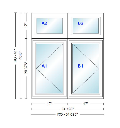 ANDERSEN Windows 400 Series Twin Casement With Twin Casement Transom 34-1/8" Wide Vinyl Exterior Wood Interior New Construction Low-E4 Dual Pane Argon Fill Glass Full Screens/Grilles/Tempered Optional