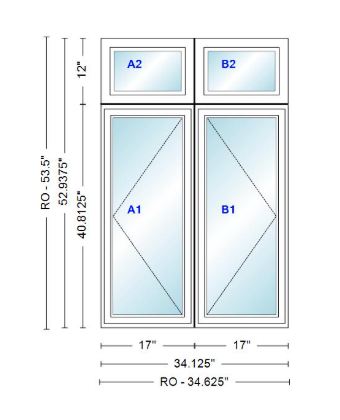 ANDERSEN Windows 400 Series Twin Casement With Twin Casement Transom 34-1/8" Wide Vinyl Exterior Wood Interior New Construction Low-E4 Dual Pane Argon Fill Glass Full Screens/Grilles/Tempered Optional