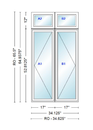 ANDERSEN Windows 400 Series Twin Casement With Twin Casement Transom 34-1/8" Wide Vinyl Exterior Wood Interior New Construction Low-E4 Dual Pane Argon Fill Glass Full Screens/Grilles/Tempered Optional