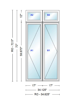 ANDERSEN Windows 400 Series Twin Casement With Twin Casement Transom 34-1/8" Wide Vinyl Exterior Wood Interior New Construction Low-E4 Dual Pane Argon Fill Glass Full Screens/Grilles/Tempered Optional