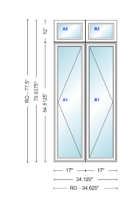 ANDERSEN Windows 400 Series Twin Casement With Twin Casement Transom 34-1/8" Wide Vinyl Exterior Wood Interior New Construction Low-E4 Dual Pane Argon Fill Glass Full Screens/Grilles/Tempered Optional