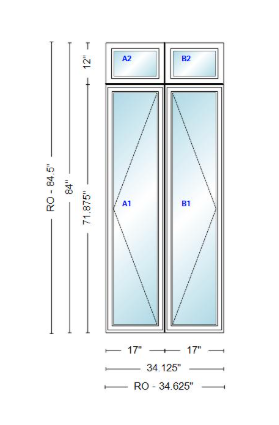ANDERSEN Windows 400 Series Twin Casement With Twin Casement Transom 34-1/8" Wide Vinyl Exterior Wood Interior New Construction Low-E4 Dual Pane Argon Fill Glass Full Screens/Grilles/Tempered Optional