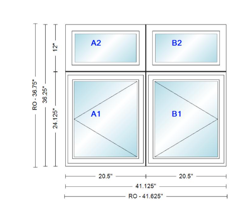 ANDERSEN Windows 400 Series Twin Casement With Twin Casement Transom 41-1/8" Wide Vinyl Exterior Wood Interior New Construction Low-E4 Dual Pane Argon Fill Glass Full Screens/Grilles/Tempered Optional