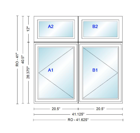 ANDERSEN Windows 400 Series Twin Casement With Twin Casement Transom 41-1/8" Wide Vinyl Exterior Wood Interior New Construction Low-E4 Dual Pane Argon Fill Glass Full Screens/Grilles/Tempered Optional