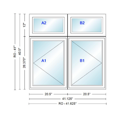 ANDERSEN Windows 400 Series Twin Casement With Twin Casement Transom 41-1/8" Wide Vinyl Exterior Wood Interior New Construction Low-E4 Dual Pane Argon Fill Glass Full Screens/Grilles/Tempered Optional
