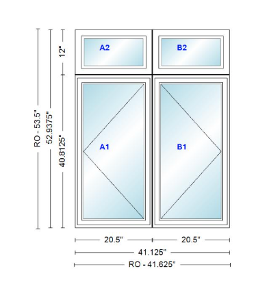 ANDERSEN Windows 400 Series Twin Casement With Twin Casement Transom 41-1/8" Wide Vinyl Exterior Wood Interior New Construction Low-E4 Dual Pane Argon Fill Glass Full Screens/Grilles/Tempered Optional