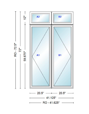 ANDERSEN Windows 400 Series Twin Casement With Twin Casement Transom 41-1/8" Wide Vinyl Exterior Wood Interior New Construction Low-E4 Dual Pane Argon Fill Glass Full Screens/Grilles/Tempered Optional