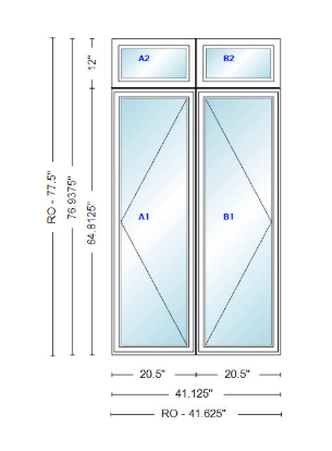 ANDERSEN Windows 400 Series Twin Casement With Twin Casement Transom 41-1/8" Wide Vinyl Exterior Wood Interior New Construction Low-E4 Dual Pane Argon Fill Glass Full Screens/Grilles/Tempered Optional