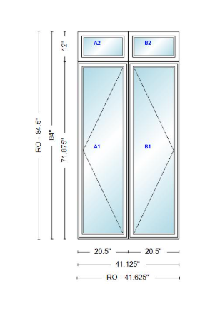 ANDERSEN Windows 400 Series Twin Casement With Twin Casement Transom 41-1/8" Wide Vinyl Exterior Wood Interior New Construction Low-E4 Dual Pane Argon Fill Glass Full Screens/Grilles/Tempered Optional