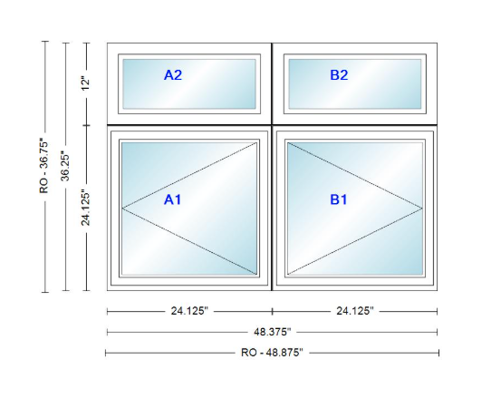 ANDERSEN Windows 400 Series Twin Casement With Twin Casement Transom 48-3/8" Wide Vinyl Exterior Wood Interior New Construction Low-E4 Dual Pane Argon Fill Glass Full Screens/Grilles/Tempered Optional