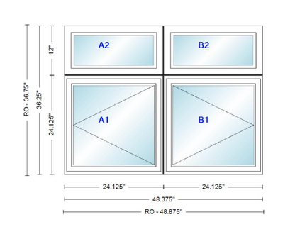 ANDERSEN Windows 400 Series Twin Casement With Twin Casement Transom 48-3/8" Wide Vinyl Exterior Wood Interior New Construction Low-E4 Dual Pane Argon Fill Glass Full Screens/Grilles/Tempered Optional