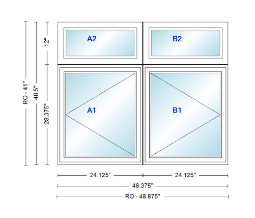 ANDERSEN Windows 400 Series Twin Casement With Twin Casement Transom 48-3/8" Wide Vinyl Exterior Wood Interior New Construction Low-E4 Dual Pane Argon Fill Glass Full Screens/Grilles/Tempered Optional