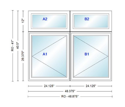 ANDERSEN Windows 400 Series Twin Casement With Twin Casement Transom 48-3/8" Wide Vinyl Exterior Wood Interior New Construction Low-E4 Dual Pane Argon Fill Glass Full Screens/Grilles/Tempered Optional