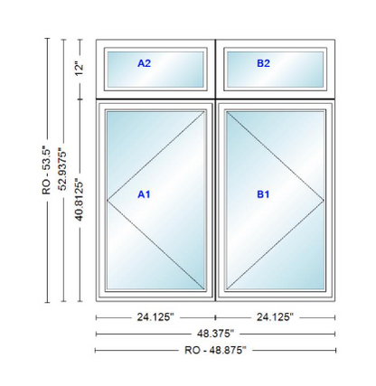 ANDERSEN Windows 400 Series Twin Casement With Twin Casement Transom 48-3/8" Wide Vinyl Exterior Wood Interior New Construction Low-E4 Dual Pane Argon Fill Glass Full Screens/Grilles/Tempered Optional
