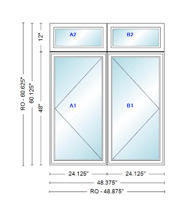 ANDERSEN Windows 400 Series Twin Casement With Twin Casement Transom 48-3/8" Wide Vinyl Exterior Wood Interior New Construction Low-E4 Dual Pane Argon Fill Glass Full Screens/Grilles/Tempered Optional