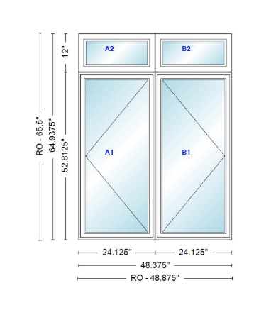 ANDERSEN Windows 400 Series Twin Casement With Twin Casement Transom 48-3/8" Wide Vinyl Exterior Wood Interior New Construction Low-E4 Dual Pane Argon Fill Glass Full Screens/Grilles/Tempered Optional