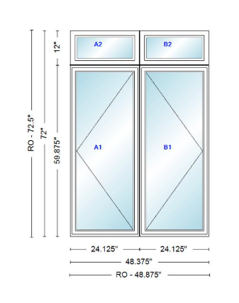 ANDERSEN Windows 400 Series Twin Casement With Twin Casement Transom 48-3/8" Wide Vinyl Exterior Wood Interior New Construction Low-E4 Dual Pane Argon Fill Glass Full Screens/Grilles/Tempered Optional