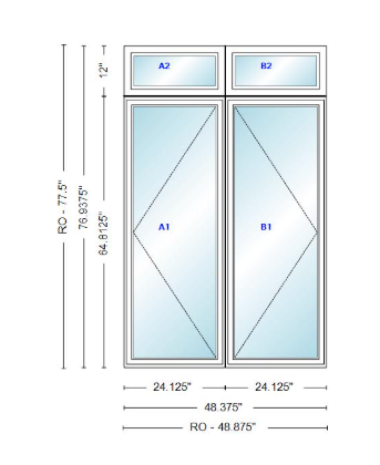 ANDERSEN Windows 400 Series Twin Casement With Twin Casement Transom 48-3/8" Wide Vinyl Exterior Wood Interior New Construction Low-E4 Dual Pane Argon Fill Glass Full Screens/Grilles/Tempered Optional