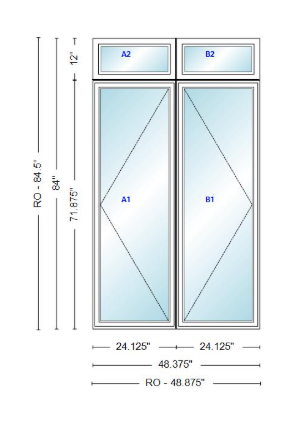 ANDERSEN Windows 400 Series Twin Casement With Twin Casement Transom 48-3/8" Wide Vinyl Exterior Wood Interior New Construction Low-E4 Dual Pane Argon Fill Glass Full Screens/Grilles/Tempered Optional