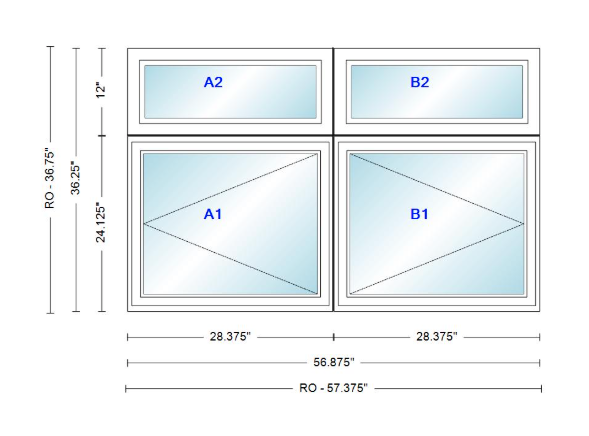 ANDERSEN Windows 400 Series Twin Casement With Twin Casement Transom 56-7/8" Wide Vinyl Exterior Wood Interior New Construction Low-E4 Dual Pane Argon Fill Glass Full Screens/Grilles/Tempered Optional