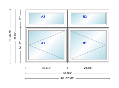 ANDERSEN Windows 400 Series Twin Casement With Twin Casement Transom 56-7/8" Wide Vinyl Exterior Wood Interior New Construction Low-E4 Dual Pane Argon Fill Glass Full Screens/Grilles/Tempered Optional