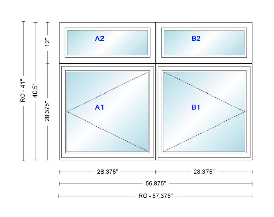 ANDERSEN Windows 400 Series Twin Casement With Twin Casement Transom 56-7/8" Wide Vinyl Exterior Wood Interior New Construction Low-E4 Dual Pane Argon Fill Glass Full Screens/Grilles/Tempered Optional