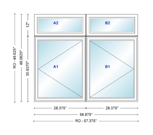 ANDERSEN Windows 400 Series Twin Casement With Twin Casement Transom 56-7/8" Wide Vinyl Exterior Wood Interior New Construction Low-E4 Dual Pane Argon Fill Glass Full Screens/Grilles/Tempered Optional