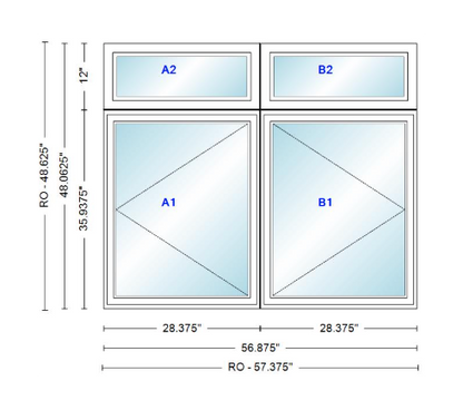 ANDERSEN Windows 400 Series Twin Casement With Twin Casement Transom 56-7/8" Wide Vinyl Exterior Wood Interior New Construction Low-E4 Dual Pane Argon Fill Glass Full Screens/Grilles/Tempered Optional