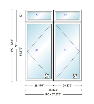 ANDERSEN Windows 400 Series Twin Casement With Twin Casement Transom 56-7/8" Wide Vinyl Exterior Wood Interior New Construction Low-E4 Dual Pane Argon Fill Glass Full Screens/Grilles/Tempered Optional