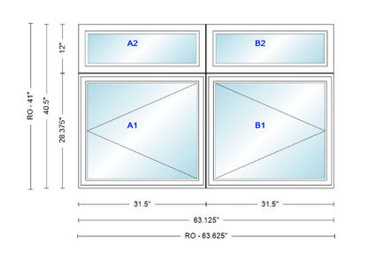 ANDERSEN Windows 400 Series Twin Casement With Twin Casement Transom 63-1/8" Wide Vinyl Exterior Wood Interior New Construction Low-E4 Dual Pane Argon Fill Glass Full Screens/Grilles/Tempered Optional