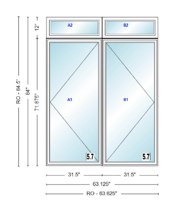 ANDERSEN Windows 400 Series Twin Casement With Twin Casement Transom 63-1/8" Wide Vinyl Exterior Wood Interior New Construction Low-E4 Dual Pane Argon Fill Glass Full Screens/Grilles/Tempered Optional